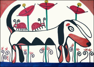 Black and Tan Dachshund in the Poppies 4 x 6 Art Print Dog Artist KSams Abstract