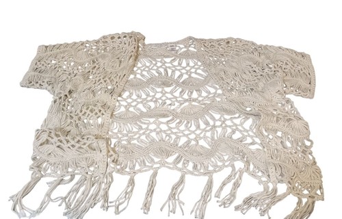 Cato Knit Vest Girls Size XL 18 Cream Ivory Cardigan Fringe Tassels Short Sleeve - Picture 4 of 5