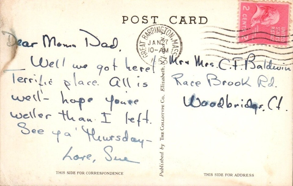 Postcard Jug End Barn, South Egremont, Massachusetts RPPC Posted 1953