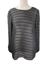 Talbots Sz 6 Sheer Blouse Tiers Black Long Sleeve Button Back *No lining*