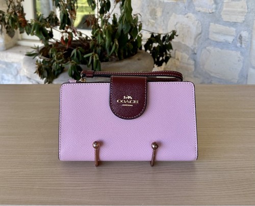 Bolso de mano/billetera opción COACH Mini Lillie polvo vino rosa cuero nuevo con etiquetas - Imagen 9 de 37