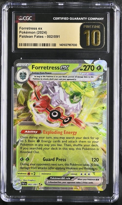 CGC Pristine 10 Forretress ex 002/091 Pokémon Paldean Fates Low