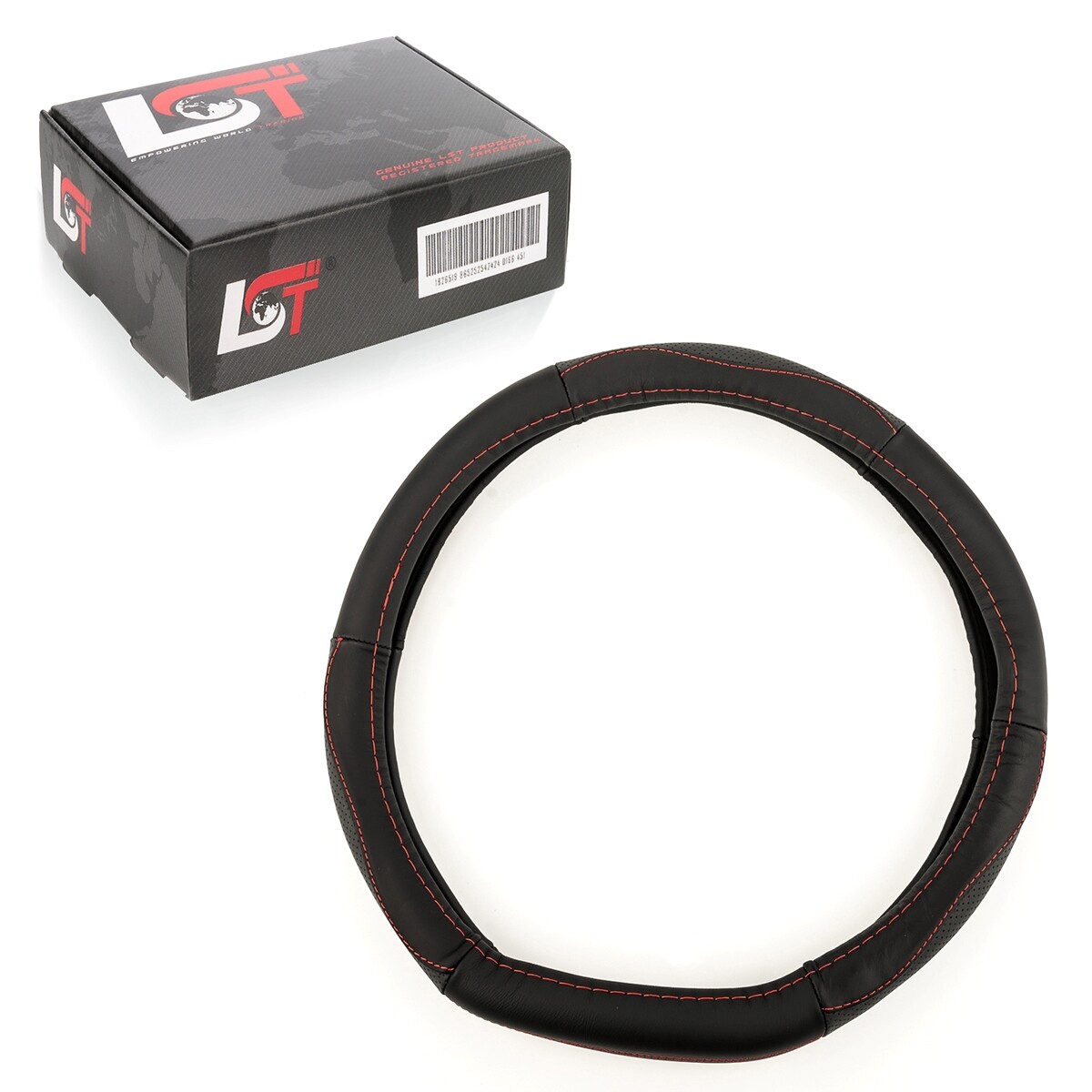 Steering Wheel Cover Ø 38x9cm Anthracite Red Perforated for SUZUKI