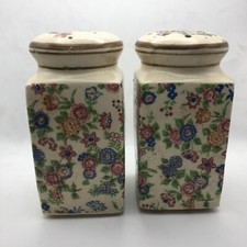 Chintz Pattern Square Salt & Pepper Shakers S&P Set Japan 5" Floral Vintage