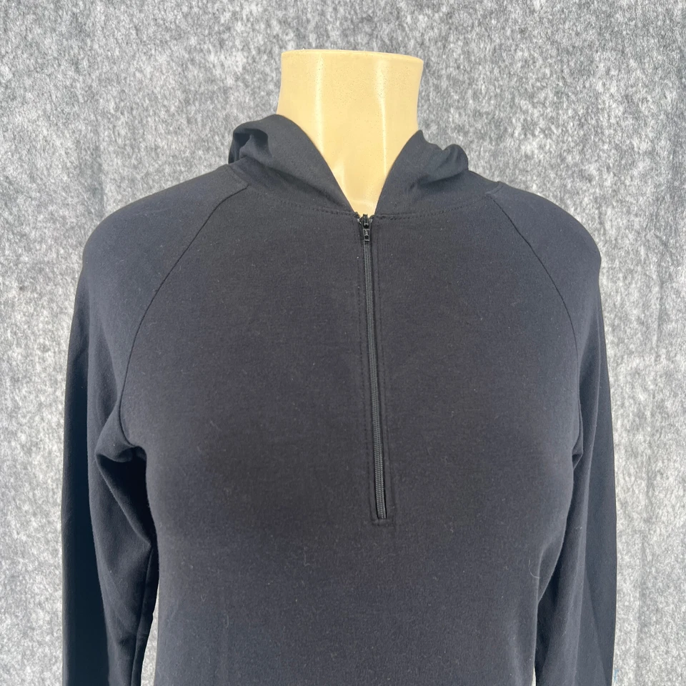 Sudadera con capucha suave deportiva al aire libre negra manga larga Bella con cremallera pequeña Foto 2 de 4