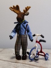 Needle felted Moose and his friend bike, OOAK toy, handmade collectible art toy