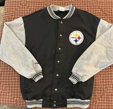 Majestic NFL Pittsburgh Steelers Snap Cotton Letterman Jacket Large Made In USA