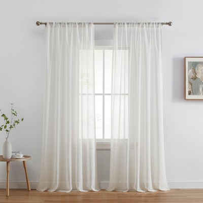 Penelope Faux Linen Textured Semi Sheer Privacy Sun Light Filtering Transpare...