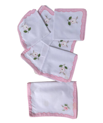 Vintage Linen Embroidered 6 Placemats and 6 Matching Napkins Read