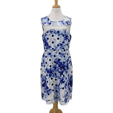Tahari Appliqué Shift Dress Women 10 Sleeveless Lined Back Zip Floral Blue White