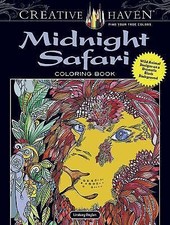 Creative Haven Midnight Safari Coloring Book: Wild Animal Designs on a Dramatic