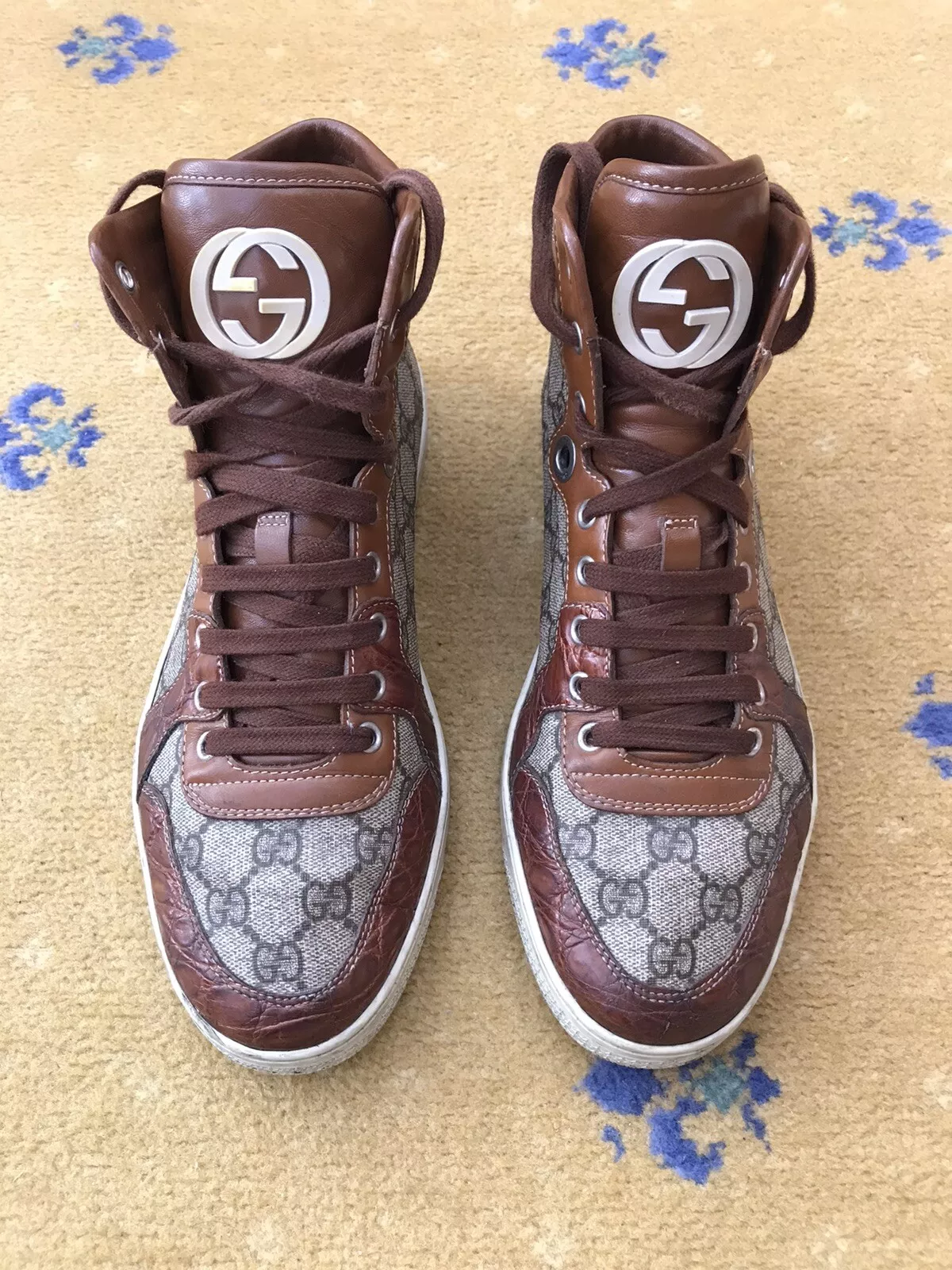 Gucci Baskets Chaussures Haut Croco Toile Monogramme Homme UK 7 US 8 EU 41