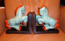 !!!! ART DECO GROSSE BUCHSTÜTZEN PFERDE WIEN ?  FAYENCE MALDEKOR !!!!