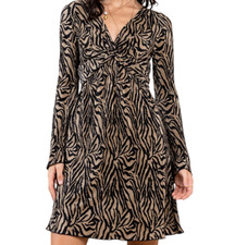 Ces Femme Plisse Cocktail Dress Sz Small V Neck Leopard Print Ruched Holiday NWT