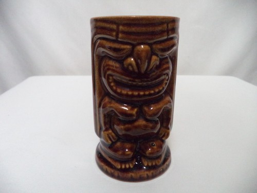 Ancienne tasse tasse Tiki Leilani orchidées d'Hawaï Japon céramique marron 5" de haut - Photo 11/20