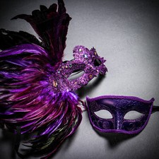Purple Feather Venetian Halloween Masquerade Ball Party Dance Couple's Eyes Mask