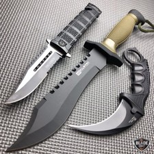 3 PC Tactical Hunting Fixed Blade Karambit Pocket Spring Assisted Knife SET