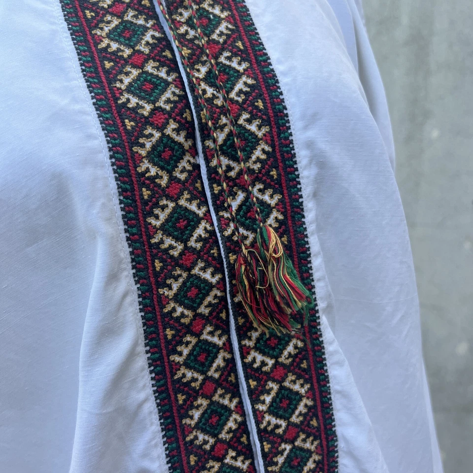 Blusa campesina rumana vintage de los años 30 bordada bordada vestido de gran tamaño corbata Foto 4 de 4