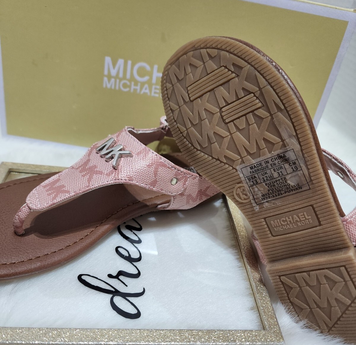 NEW💞Michael Kors Bessie Girl Pink MK Logo Print Sandal/Size 13 | eBay