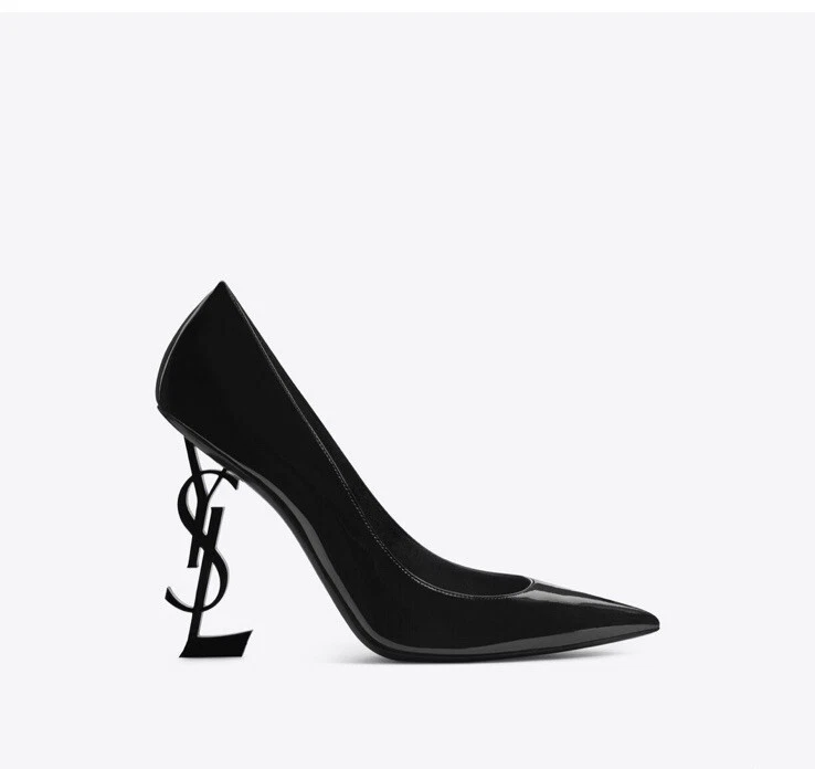 Saint Laurent Women s Opyum 110 Black Patent Leather YSL Logo Heels Sz 42