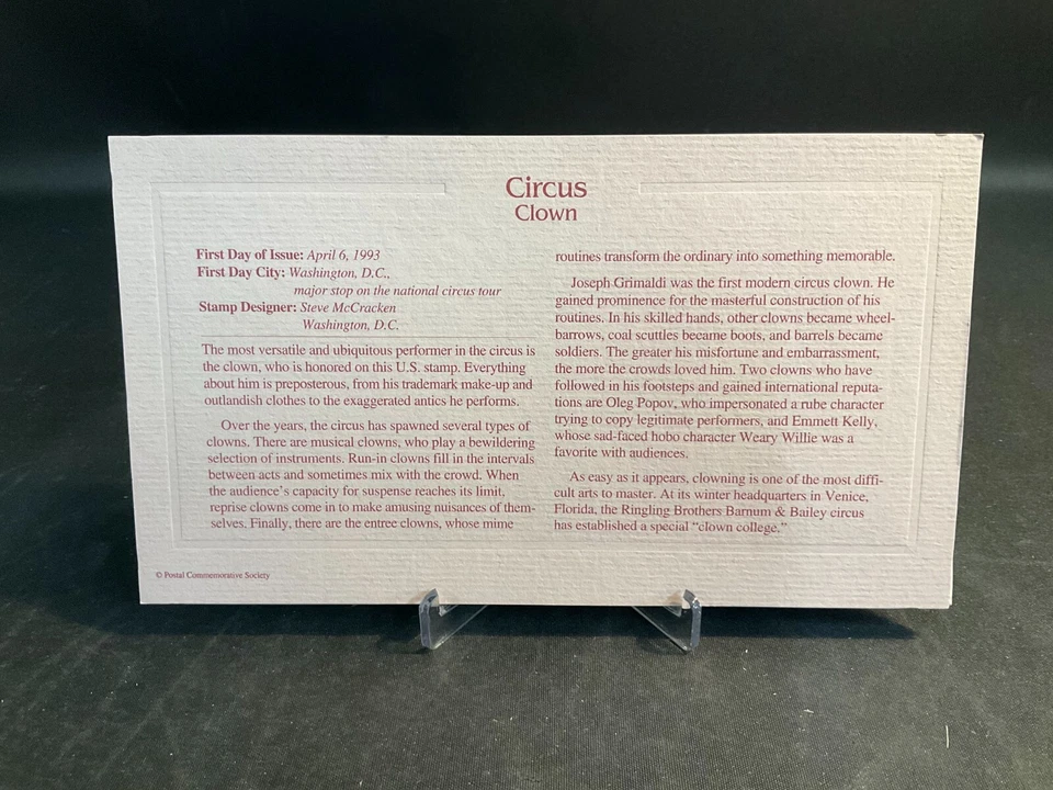 1993 PCS Circus Clown 29¢ FDC 22K Gold Stamp Replica - Image 3 of 3