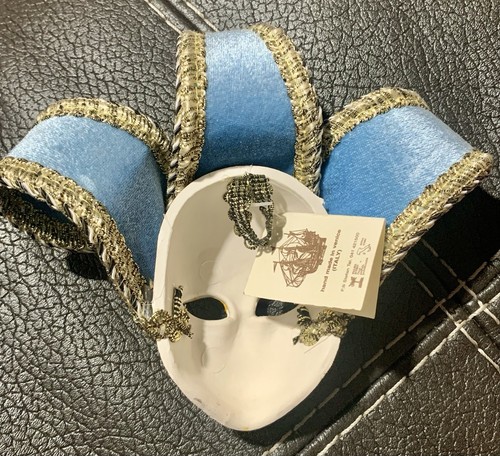 Handmade Artisan La Maschera Del Galeone 6" Ceramic Mask Venice Italy Gold Blue - Picture 3 of 10