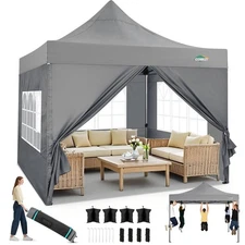 COBIZI 10x10 Heavy Duty Pop Up Canopy Tent w/ 4 Sidewalls, Waterproof, Gray