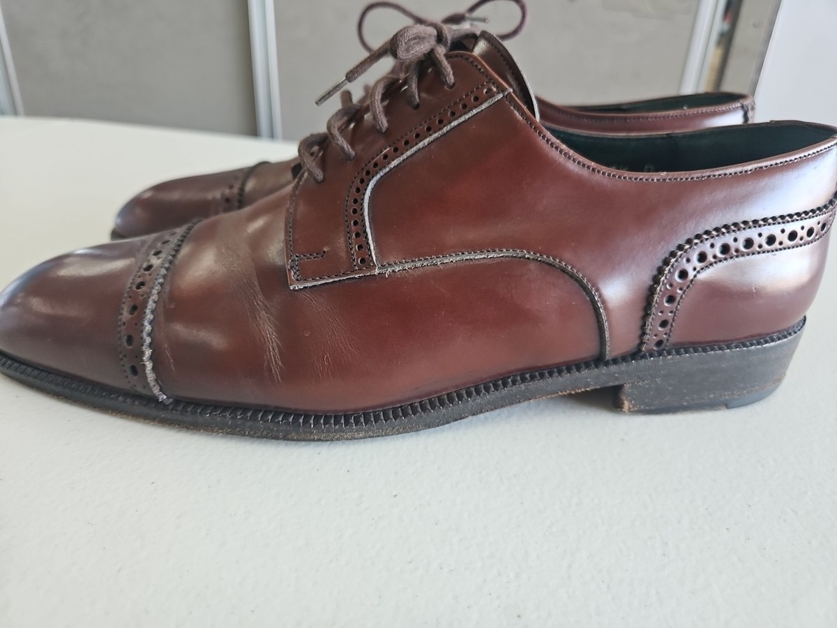 GUCCI mens cap toe Oxford dress shoes sz 10 gooseneck brown 