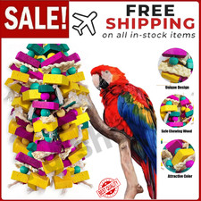 Large Bird Toys, Multi-Color Wooden Block with Bamboo Support Bird Chewing Toy