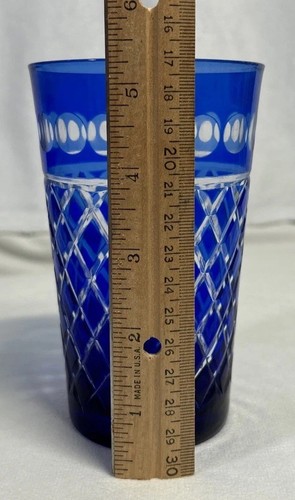 Imperial Estate Triumph Crystal Cobalt Blue Cut Clear Highball Tumbler Glass Dot - Picture 5 of 10