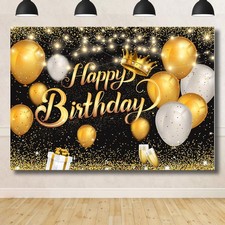 Happy Birthday Photography Background for Men and Women,Glitter Black Golden ...