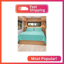 Short Queen Size 4 Piece Bed Sheet Set - RV Short Queen Sheets - Spa Blue