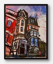 14X11 CANVAS ORIGINAL ACRYLIC HAND PAINTED EXPRESSIONIST TOWNHOUSES