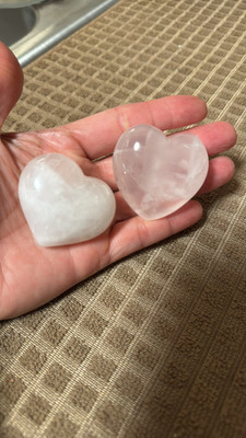 Natural Pink Rose Quartz Crystal Hearts hand-polished healing 2pc