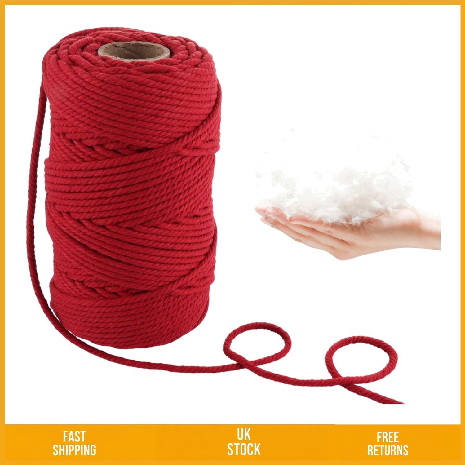 Vibrant Red 5mm Cotton Macrame Cord Soft Twisted Yarn Rope 328 Feet DIY Craft