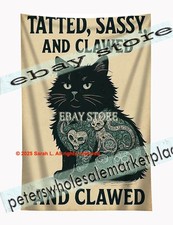 Tatted Cat Wall Tapestry Tattoo Decor funny 59X82 in