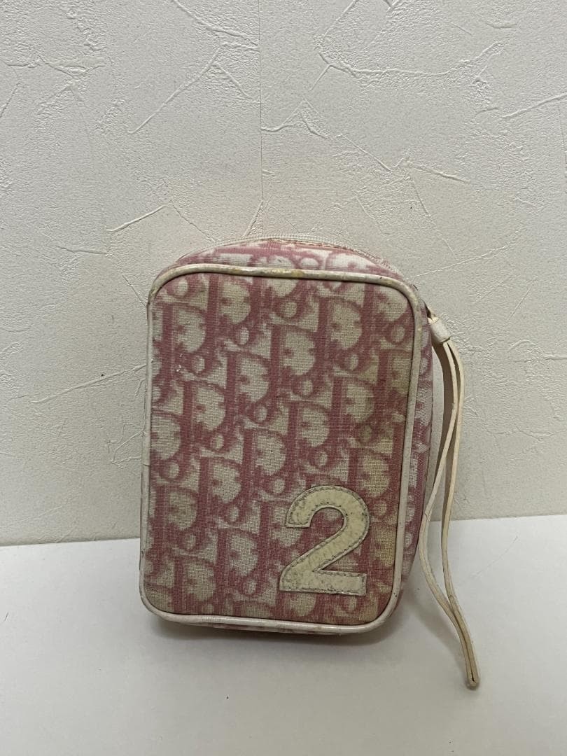 Christian Dior Trotter Bolsa de Lona Maquillaje PVC Cuero Rosa USADO Auténtic...