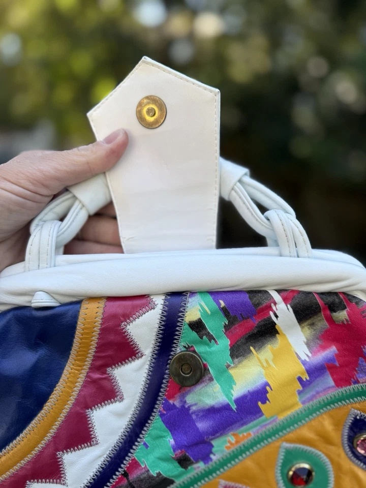 Vintage SAMIR Genuine Leather Patchwork Handbag - Bold 80s/90s- NWT Condition - Image 3 of 4