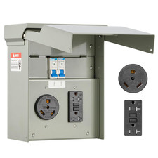 Temporary Power Outlet Panel, RV Electrical Breaker Box with Prewired 30 Amp ...