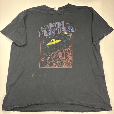 Foo Fighters Adult 2XL T-Shirt Outer Space Spaceship Black Distressed Cotton