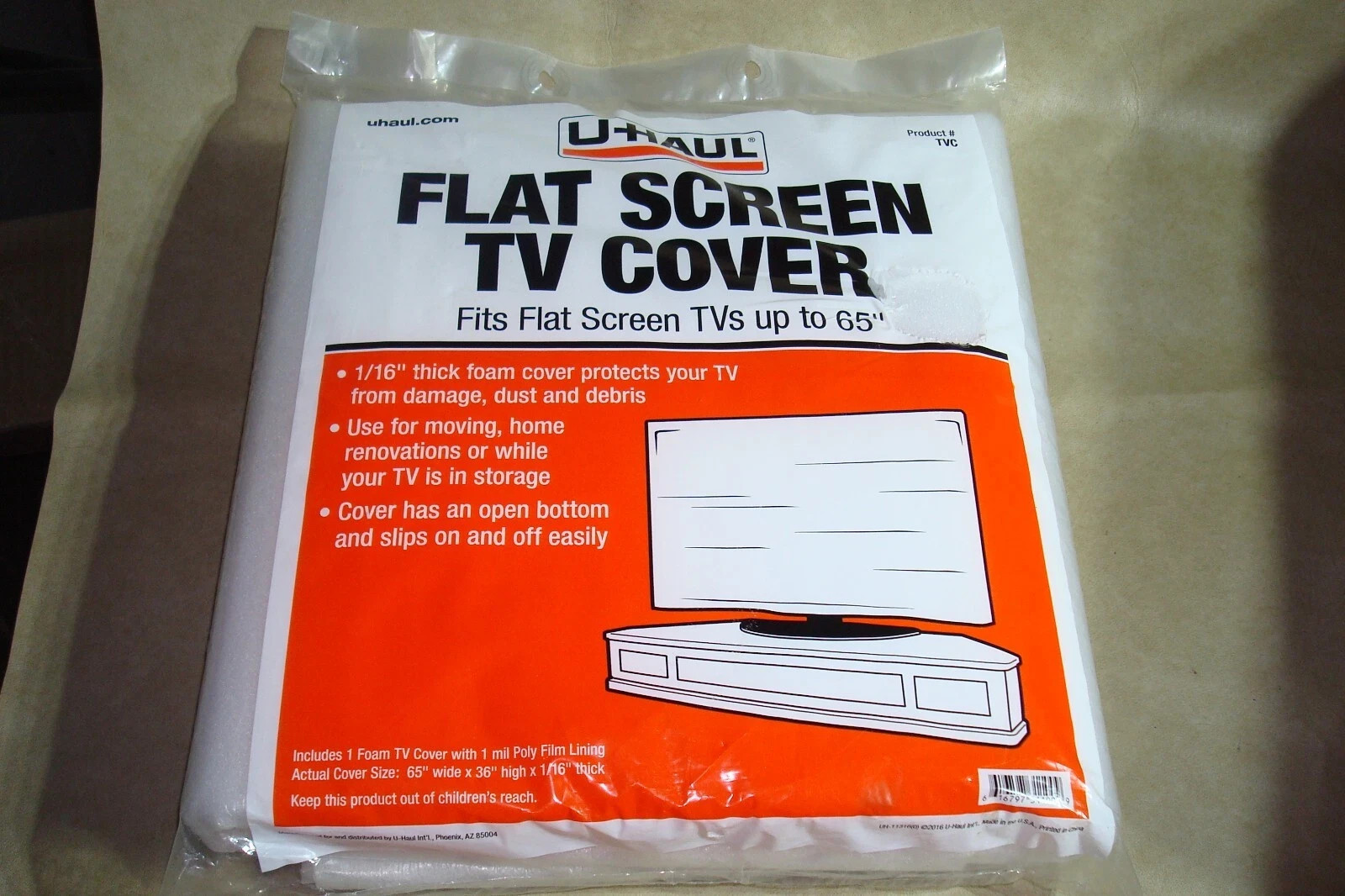 NEW, U-HAUL Flat Screen TV Cover, Fits Screens up to 65&rdquo;