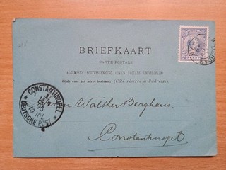 Niederlande Postkarte aus 1896 n. Constantinopel Stempel Deut. Post