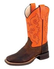 Old West Cowboy Boots Boys Natural Welt Strap Brown Orange BSC1867