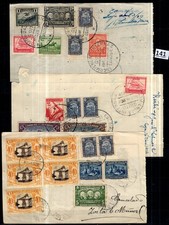 /// ECUADOR 1938 - 3 POSTCARDS - ARCHITECTURE, MAP, HORSE, SPORTS, PLANES