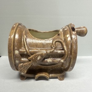 Trolling Fishing Reel Brown Ceramic Planter Pen Holder Desk Figurine