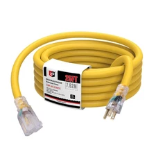 25 Ft Lighted Outdoor Extension Cord - 10/3 SJTW Heavy Duty Yellow Cable -
