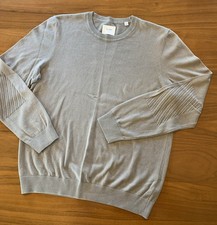 Billy Reid Cotton Cashmere Blend Crewneck Sweater Mens L Beige Grey Elbow Knit