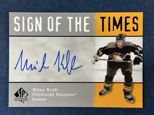 2001-02 SP Authentic Sign of the Times Milan Kraft Autogramm Pinguine
