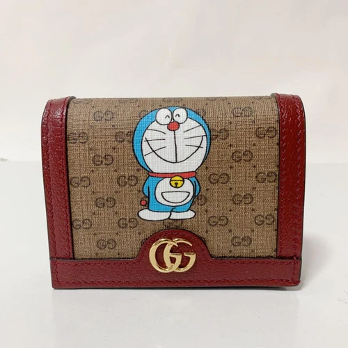 Gucci Doraemon Mini étui portefeuille pour cartes GG Supreme marron rouge 647788
