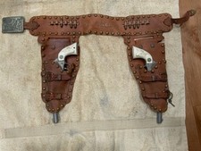 Vintage Roy Rogers Cowboy Leather Gun Belt Holsters  Cap Guns